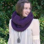 Chunky Cowl Snood In Purple - Hand Knitted -..