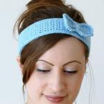 Crochet Bow Thin Headband In Blue