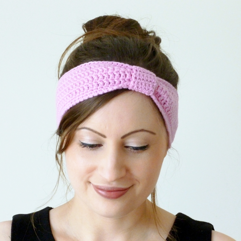 Crochet Turban Knot Headband In Pink
